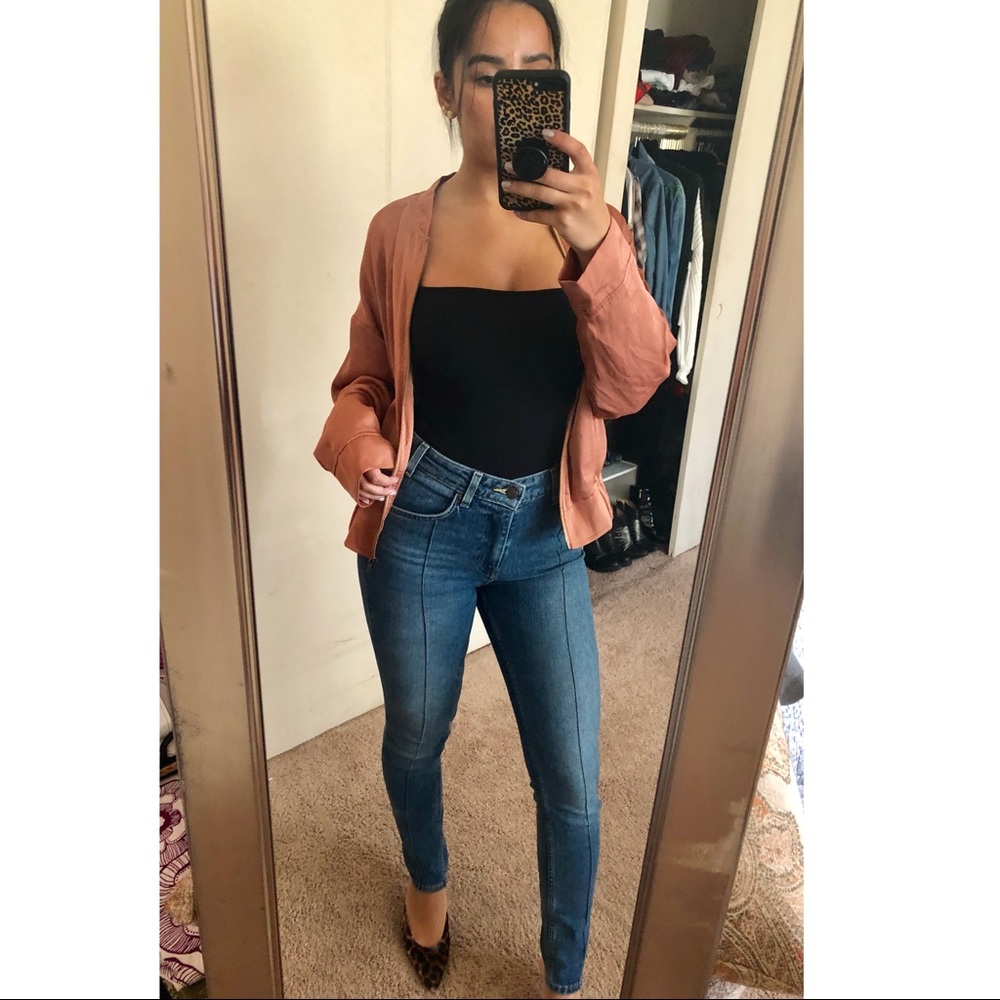Pink satin bomber